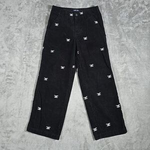 Cherokee Corduroy Pants Youth 10 Black   Embroidered Skull Cross Bones Holloween
